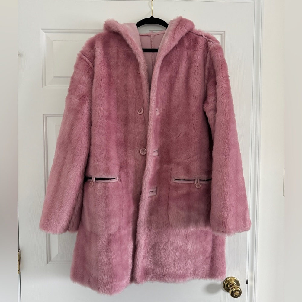 Reversible Pink Faux Fur Coat